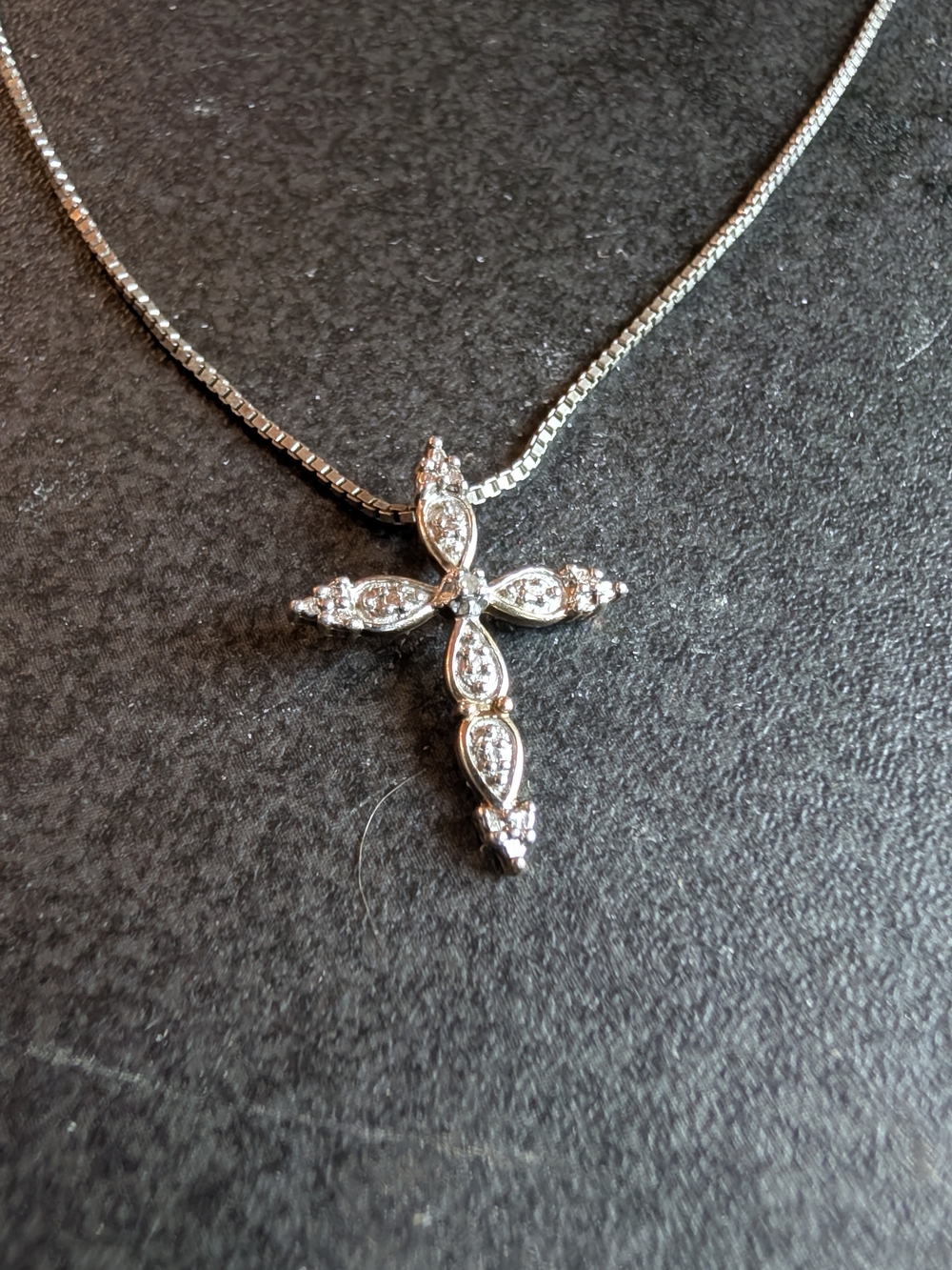 Silver Cross Pendant Necklace with Clear Stones - Women Jewelry
